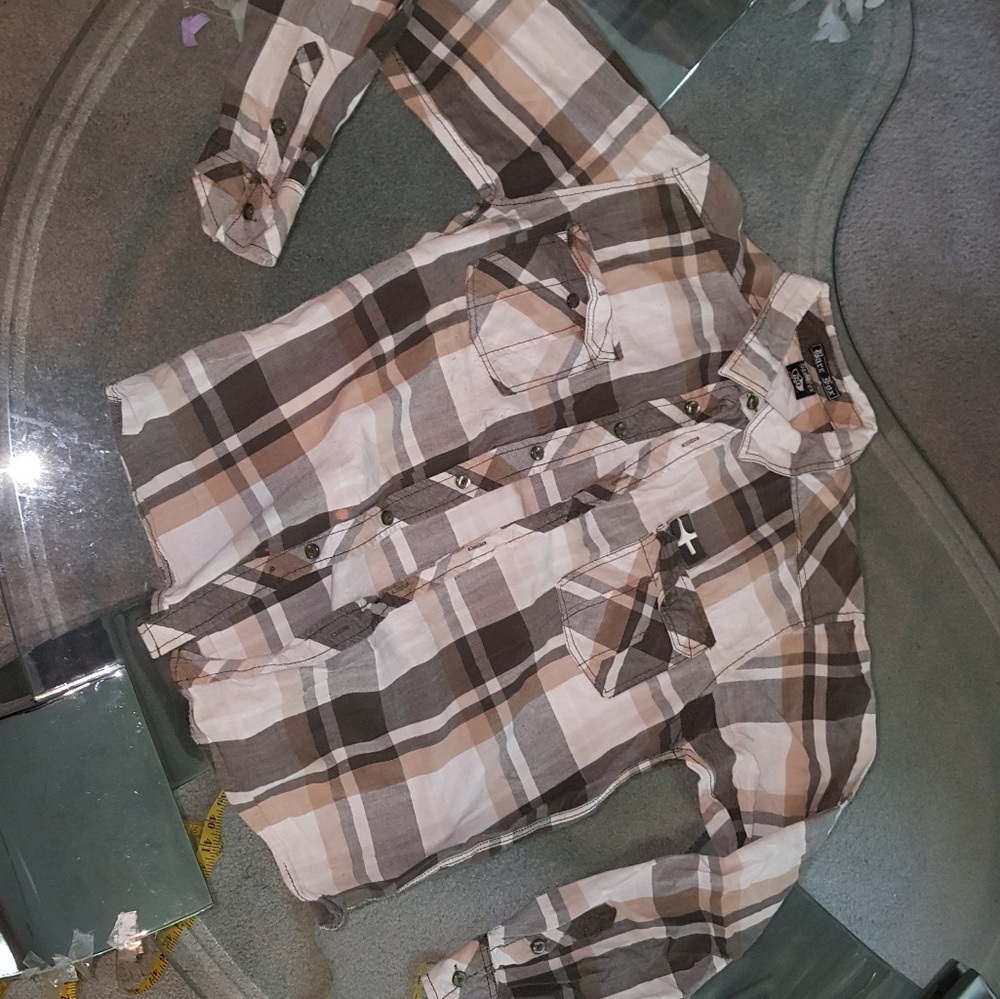 Rare Fox. Plaid . Youth L.  button down shirt